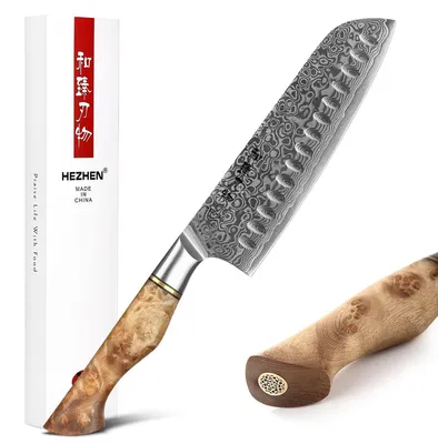 Santoku-Messer, Damaststahl, 18 cm, Bergahorn-Holzgriff
