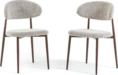 Immagine prodotto di Set di 2 sedie da pranzo MOIRA con seduta imbottita e rivestimento in tessuto, gambe in metallo effetto legno, design elegante e moderno per cucina e sala da pranzo