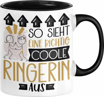 Produktbild von Ringerin Geschenk Tasse Geschenkidee für Ringerin Geburtstag Weihnachten Spruch So Sieht Eine Richtig Coole Ringerin Aus Kaffee-Becher  (Schwarz)