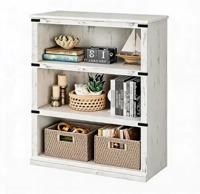 Produktbild von Bš¹cherregal Vintage 80x31x102 cm MDF Metall Holz Standregal Aufbewahrung Wohnzimmer antikwei?