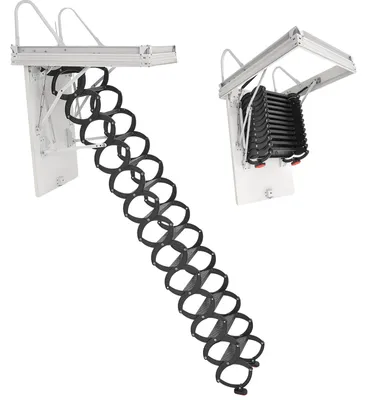 Produktbild von VEVOR Dachbodenleiter, 660LBS/299,4KG Tragfähigkeit, geeignet für Deckenhöhen von 9,5 bis 10,2 Fuß und Öffnungsgrößen von 39,4 x 27,5 Zoll, aus Legierungsstahl, ausziehbare Deckenleiter mit Zugstange für Dachboden und Dachboden, 660 lbs-a, 10.6 ft