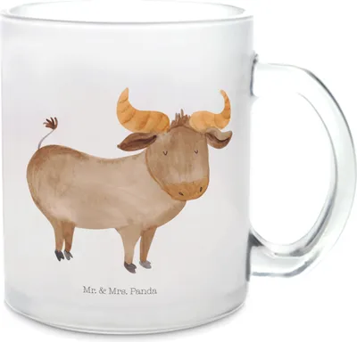 Produktbild von Mr. & Mrs. Panda Tee Tasse Sternzeichen Stier - Transparent - Geschenk, Pott, Teeglas, Ochse, Teetasse aus Glas, Geburtstag Mai, April, Rind, Horoskop