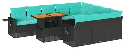 Image de vidaXL Ensemble de salon de jardin 11 pièces avec coussins noir poly rotin