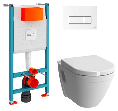 Image de VitrA Pack WC S50 suspendu cuvette carénée + bati support mur porteur + plaque blanche