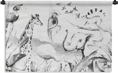Produktbild von MuchoWow® Wandteppich Wandbehang Aquarelle - Tiere - Dschungel - Jungen - Mädchen - Kinder - Kinder 60x40 cm Tapisserie Dekoration Wandtuch - Wanddekorationen