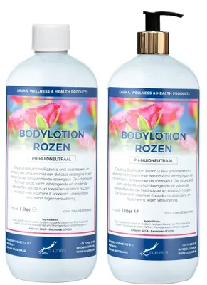 Image de Lotion pour le corps Rozen, 2 flacons de 1 litre, avec pompes dorées