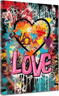 Produktbild von Graffiti Style Herz Love Leinwandbild Wandbild Kunstdruck XL Wanddeko: 30x40x2cm