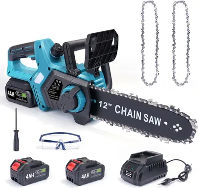 Produktbild von 12-Zoll Elektro Kettensäge 30cm Schnittlänge 1000W Bürstenloser Motor 8000mAh Akku 20m/s Kabellose Astsäge Werkzeuglose Kettenspannung Brennholz Baum