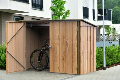 Produktbild von DURAMAX Fahrradgarage 2x1m Holzoptik aus Metall in Grau