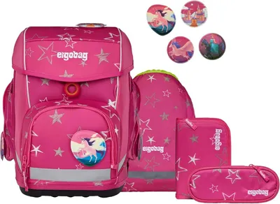 Imagen del producto de Conjunto de mochila escolar tipo cubo, diseño "Oso Estelar", color rosa