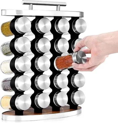 Image de Étagère à herbes Famanu, 5 niveaux, avec 20 pots d'épices - idéale pour la cuisine, le plan de travail ou les placards