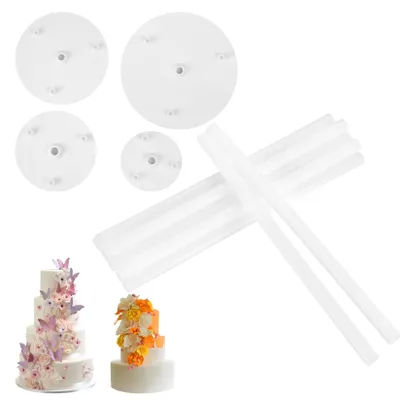 Tortenständer-Set, 12 Stützen 24 cm, 4 Platten 9–20 cm, Kunststoff, weiß