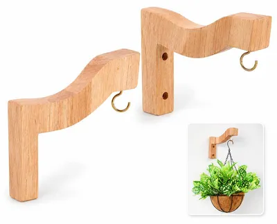Produktbild von Holz Pflanzenaufhängung 18 cm, Blumenampel Wandhaken 2er Set, stabile Halterung für Pflanzkörbe, Deko & Außenbereich