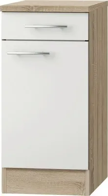 Produktbild von Optifit Unterschrank mit Schublade und Drehtür Dakar286 BxTxH 40 x 60 x 84,8 cm weiß glänzend zerlegt Anschlag reversibe