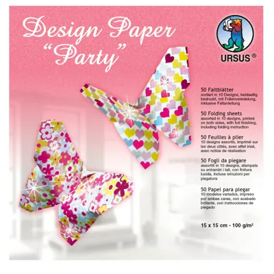 Produktbild von Desinpapier Faltblätter 'Party' 100g/qm 15x15cm VE=50 Blatt sortiert 10 Designs
