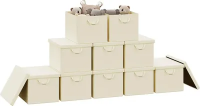 Produktbild von WOLTU 10er Set Aufbewahrungsboxen mit Deckel, mit Griffen, faltbar, Creme : 51L(48x36x30 cm) Größe: 51L(48x36x30 cm)