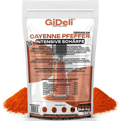 Obrázok produktu pre Kajenský peper 500g, mletá chilli paprika, pikantná, vhodná na mäso, ryby a iné jedlá. GiDeli