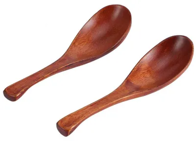 2 Stück Holzlöffel mit kurzem Griff, 15,5 cm, braun