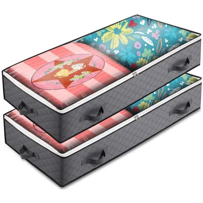 Produktbild von Aufbewahrungstasche für unter das Bett, ideal für Kleidung, Decken und Schuhe. 3-lagiges Vliesmaterial, 2er-Pack – 40 x 20 x 6 Zoll (Dunkelgrau).
