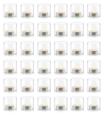 Zdjęcie produktu dla Podstawka na świeczki typu tealight, szklana, mały zestaw, 36 sztuk, dekoracja świąteczna, wymiary: 5,7 cm x 5 cm