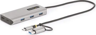 Immagine prodotto di StarTech.com Adattatore multiporta USB-C con dongle USB-C a USB-A, doppio HDMI (4K30Hz/1080p60Hz), Hub USB-A 5Gbps a 3 porte, mini dock da viaggio, docking station USB tipo C per laptop, Cavo da 40 cm
