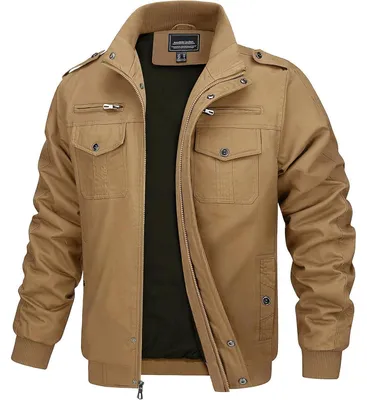 Produktbild von Übergangsjacke Herren Stehkragen Cargo Militär Outdoorjacke Winddicht Khaki Größe M