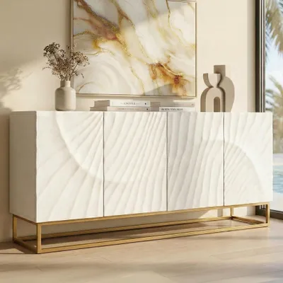 Produktbild von riess-ambiente Sideboard SCORPION 180cm weiß gold massives Mangoholz Metall 3D-Schnitzereien