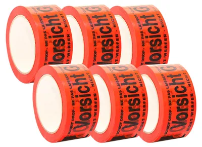 Produktbild von 6 x selmundo 4104, PVC-Verpackungsklebeband, VORSICHT GLAS, 50mm x 66m, rot