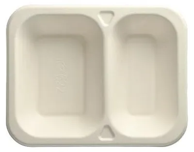 Produktbild von 600 Siegelschalen, Zuckerrohr 2-geteilt 800 ml 4,2 cm x 18,5 cm x 23,5 cm weiss