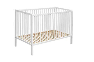 Produktbild von Babybett JULIA 100x60 cm mit Matratze – Massivholz Buche – 3-fach höhenverstellbar – Schlupfsprossen – EN 716 – Weiß
