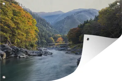 Obrázok produktu pre MuchoWow® Vonkajší plagát - Záhradná dekorácia ochrana súkromia - Záhradné plagáty pre záhradu - Rieka v Okutame, Japonsko, s jesennými farbami - 40x60x0.2cm