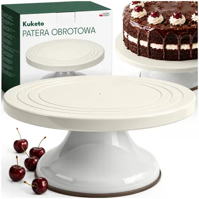 Produktbild von Kuketo | Drehbare Tortenplatte 26,5 cm – Hoher Tortenständer 11 cm – 360° Drehteller mit rutschfester Basis