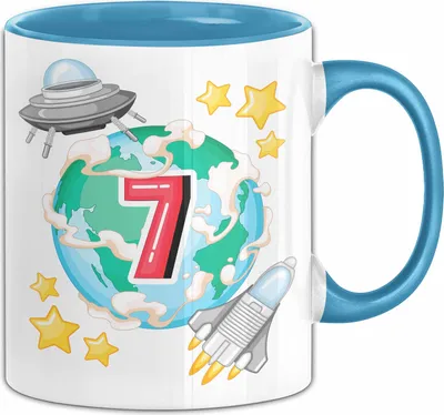 Produktbild von 7. Geburtstag Geschenk Tasse Becher Jungs Mädchen Ufo Welt Galaxie  (Blau)
