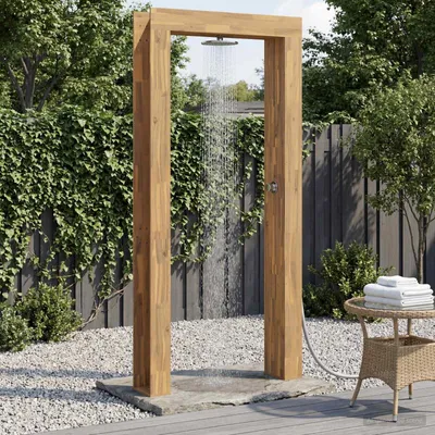 Productafbeelding van Maison Exclusive - Buitendouche, 226 cm. Massief akaziahout en roestvrij staal, wit