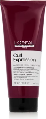 Produktbild von L'Oréal Professional Curl Expression Haarpflegecreme für lockiges und krauses Haar, 200 ml, mit Glycerin, Hibiskussamen und Urea, Duftnoten: Blumen, Meeresbrise, süßem Amber und Zedernholz.