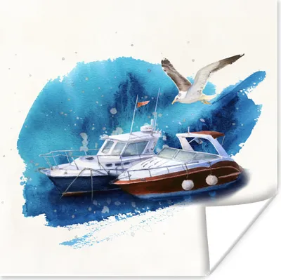 Produktbild von MuchoWow® Poster Boot - Vogel - Aquarell 30x30 cm - Wandposter - Printing