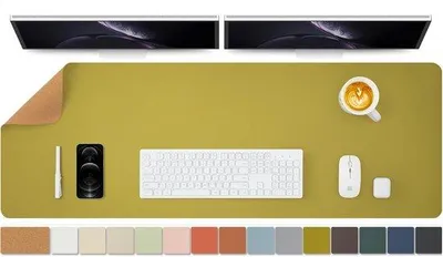 Produktbild von Famanu Schreibtischunterlage Kork und Kunstleder - Olivgrün, 120 x 43 cm