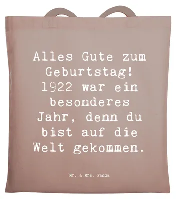 Produktbild von Mr. & Mrs. Panda Einkaufstasche Spruch 1922 Geburtstag - Braun Pastell - Geschenk, Retro-Geschenk, Geburtstagsgeschenk, Happy Birthday, Alter, Shopping Tasche, Jutetasche