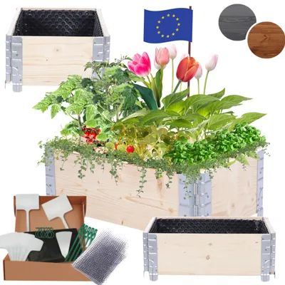 Produktbild von MODO24 Hochbeet Holz, Noppenfolie, Pflanzrahmen, Kräuterbeet, Gemüsebeet, Massivholz Kiefer, 20x60x40 cm, Natur Imprägniert, ZP10