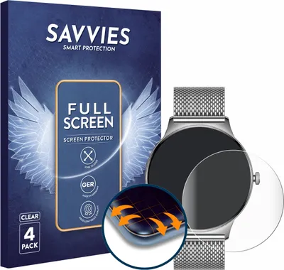 Produktbild von 4x Savvies Fullscreen Schutzfolie für Pireware Slim Smartwatch Displayschutz Folie Fullcover Klar Transparent