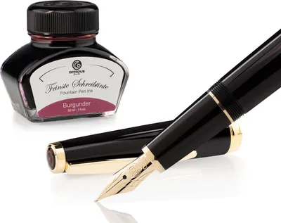 Immagine prodotto di Set penna stilografica Cleo Skribent Classic oro nero e 30 ml di inchiostro bordeaux