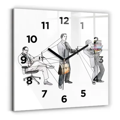 Produktbild von Wallfluent Wanduhr – Stilles Quarzuhrwerk - Uhr Dekoration Wohnzimmer Schlafzimmer Küche - Zifferblatt - schwarze Zeiger - 30x30 cm - Marionettenspieler