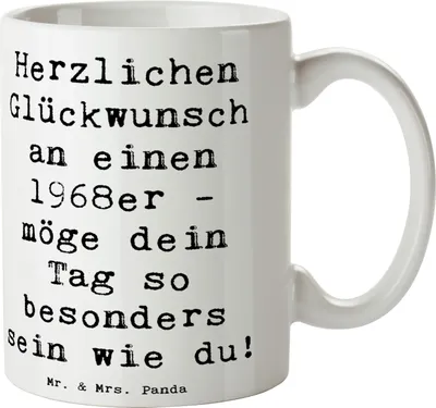 Produktbild von Mr. & Mrs. Panda Tasse Spruch 1968 Geburtstag - Weiß - Geschenk, besonderes, Alter, Jahr, Freundschaft, Geburtstagsgeschenk, Becher, Kaffeepott, mit, Worte, Kaffeetasse
