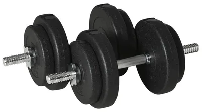 Produktbild von 20-kg-Hantelset (4 x 2,5 kg, 4 x 1,5 kg) mit 8 Gewichtsscheiben und 2 x 2-kg-Hanteln, 43 x 18 x 7,5 cm, Schwarz