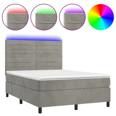 Produktbild von vidaXL Boxspringbett mit Matratze & LED Hellgrau 140x190 cm Samt