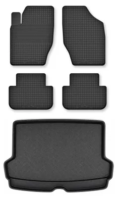 Image de Tapis en caoutchouc + bac de coffre pour Peugeot 307 2001-2007 (break) – 5 pièces, noirs, semi-universel, adapté