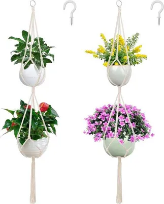 Produktbild von Famanu Pflanzenhänger - Handgefertigte Macramé Hänger mit Quasten - 2er Set