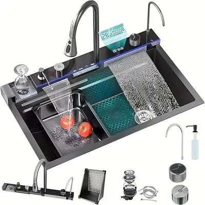 Produktbild von Spüle – Küchenspüle – Edelstahl-Waschbecken – Geschirrspülbecken – Große, schwarze Spüle – 5,0 mm dick