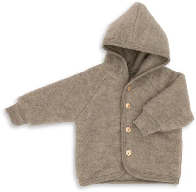 Produktbild von Engel Baby Kapuzenjacke mit Holzknöpfen, Größe:50-56, Design:Walnuss Melange, KI-generiertes Bild