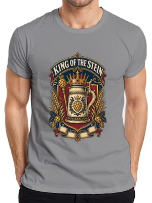 Productafbeelding van King Of The Stein Bierkönig Kroon, Hop, Wapen, Lederhose, Dirndl, Heren T-shirt, Grijs, XXL